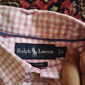 Ralph Lauren Short Sleeve Pink/White Gingham Check Shirt - Size L - EUC